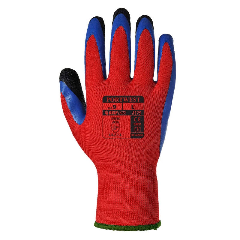 Portwest Duo-Flex Latex Handling Red and Blue Gloves A175R4